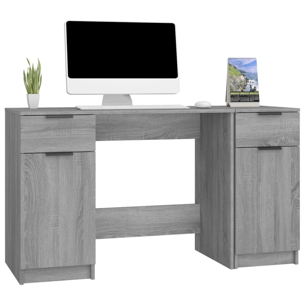 Bureau met bijzetkast bewerkt hout grijs sonoma eikenkleurig is nu te koop bij PeponiXL, paradijselijk wonen!