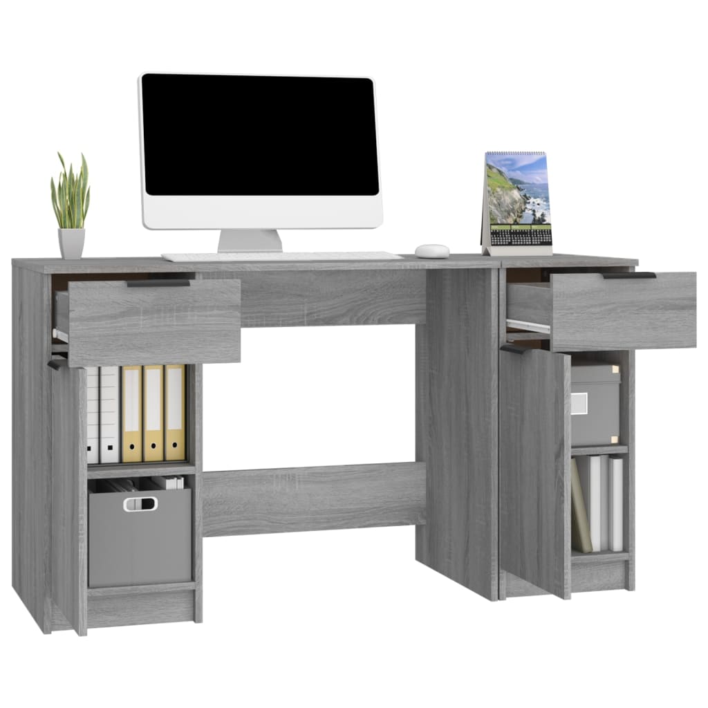 Bureau met bijzetkast bewerkt hout grijs sonoma eikenkleurig is nu te koop bij PeponiXL, paradijselijk wonen!