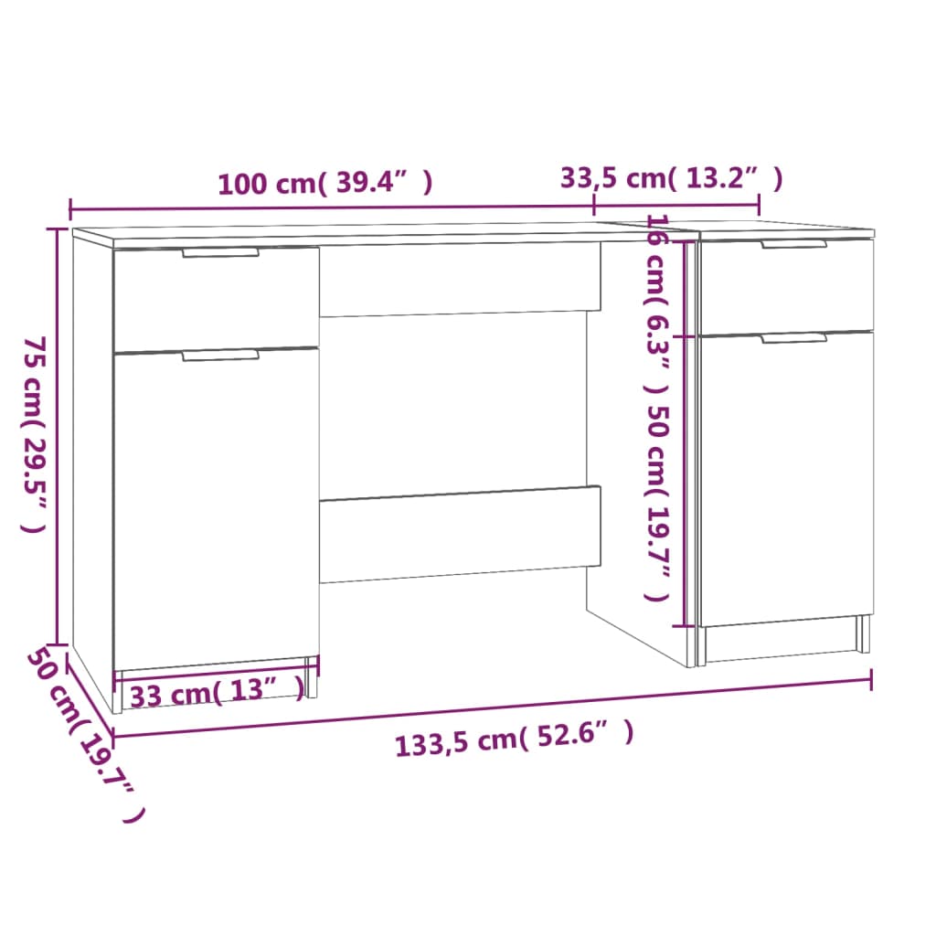 Bureau met bijzetkast bewerkt hout grijs sonoma eikenkleurig is nu te koop bij PeponiXL, paradijselijk wonen!