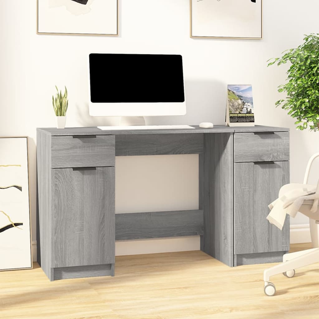 Bureau met bijzetkast bewerkt hout grijs sonoma eikenkleurig is nu te koop bij PeponiXL, paradijselijk wonen!