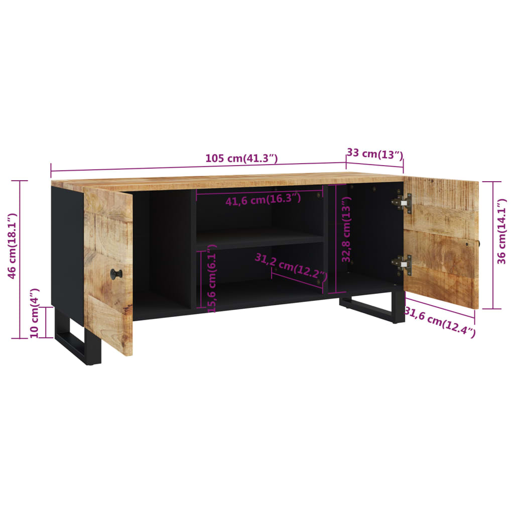 Tv-meubel 105x33x46cm massief mangohout is nu te koop bij PeponiXL, paradijselijk wonen!