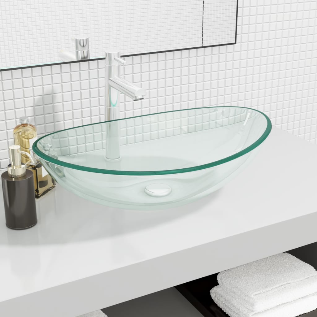 Wasbak 54,5x35x15,5 cm gehard glas transparant is nu te koop bij PeponiXL, paradijselijk wonen!