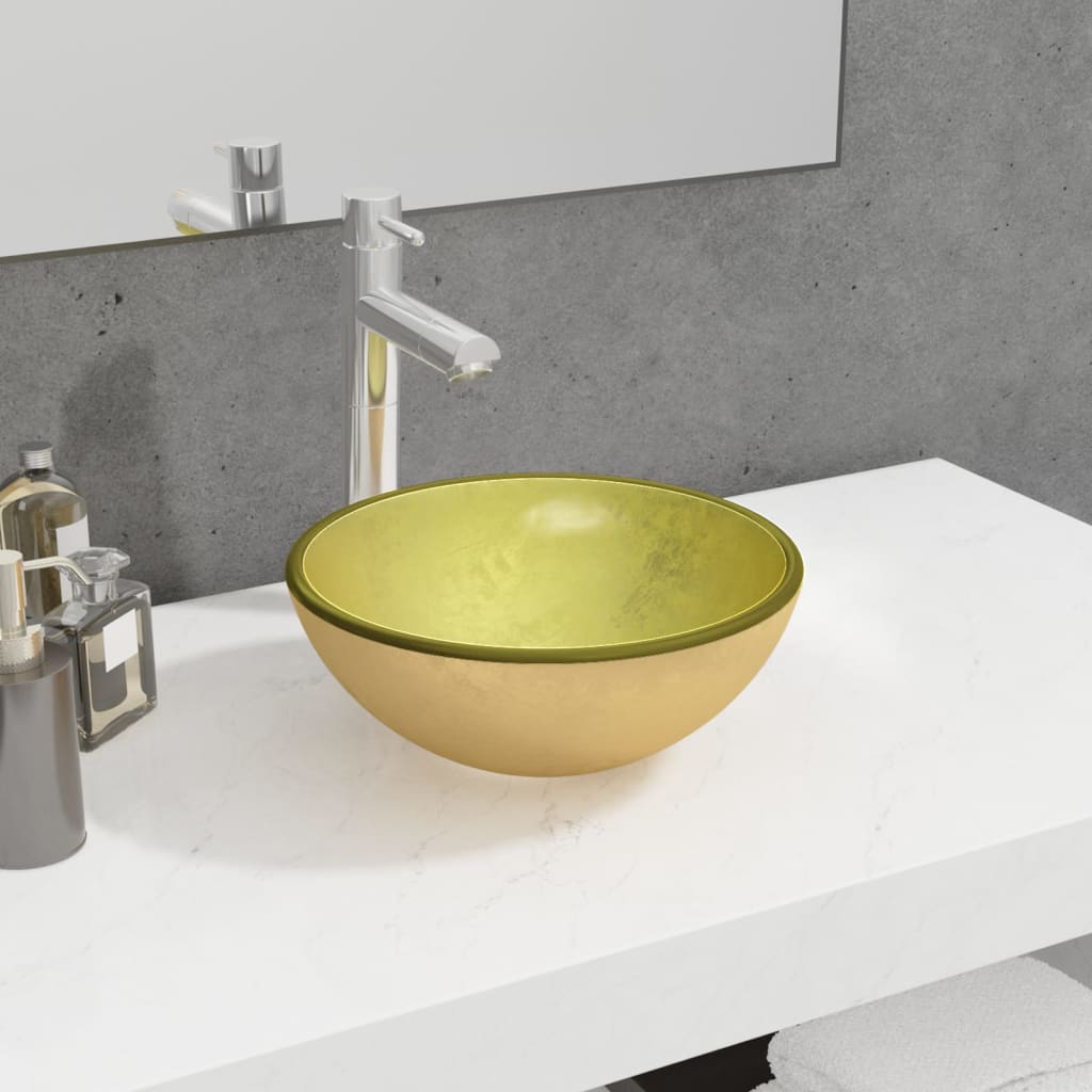 Wasbak 30x12 cm gehard glas goudkleurig is nu te koop bij PeponiXL, paradijselijk wonen!
