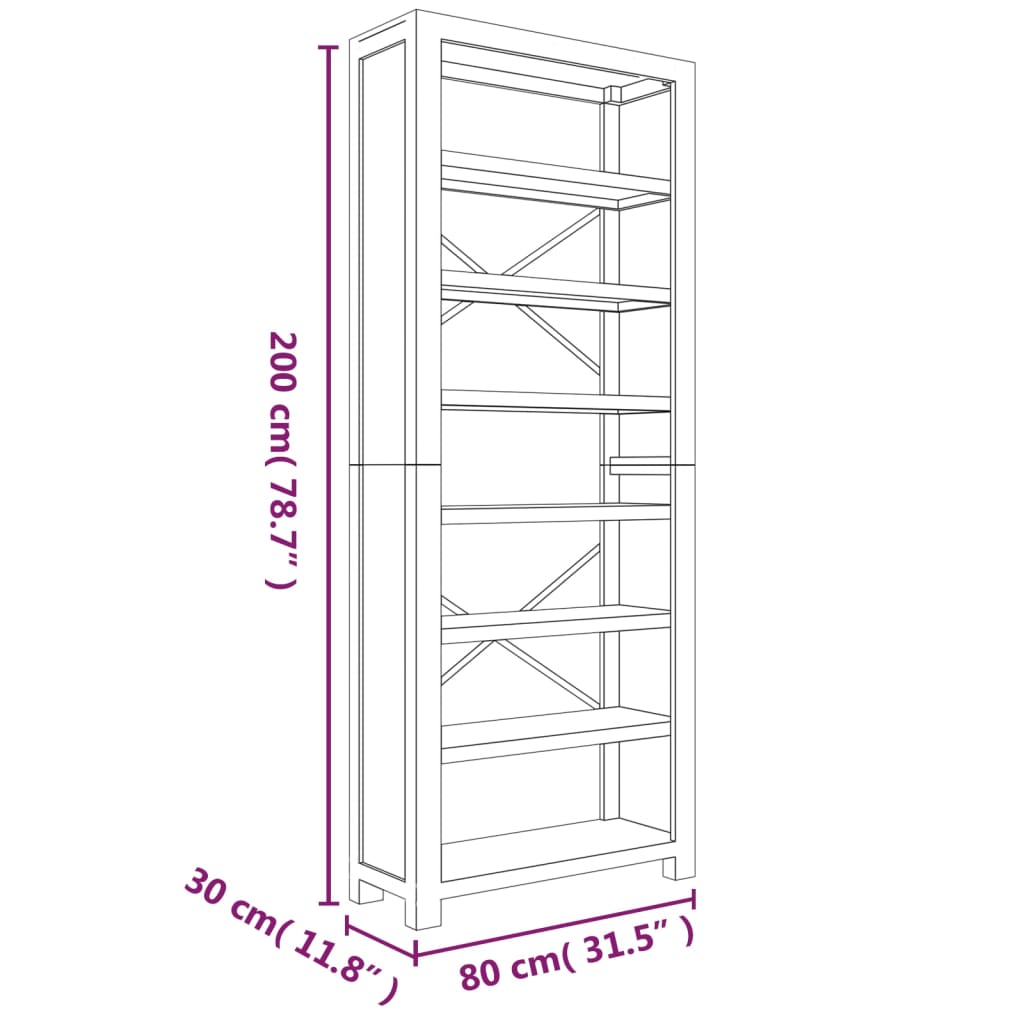 Boekenkast met 7 schappen 80x30x200 cm massief acaciahout is nu te koop bij PeponiXL, paradijselijk wonen!