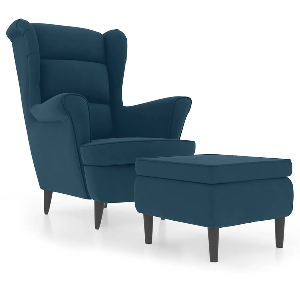 Fauteuil met voetenbank fluweel blauw is nu te koop bij PeponiXL, paradijselijk wonen!