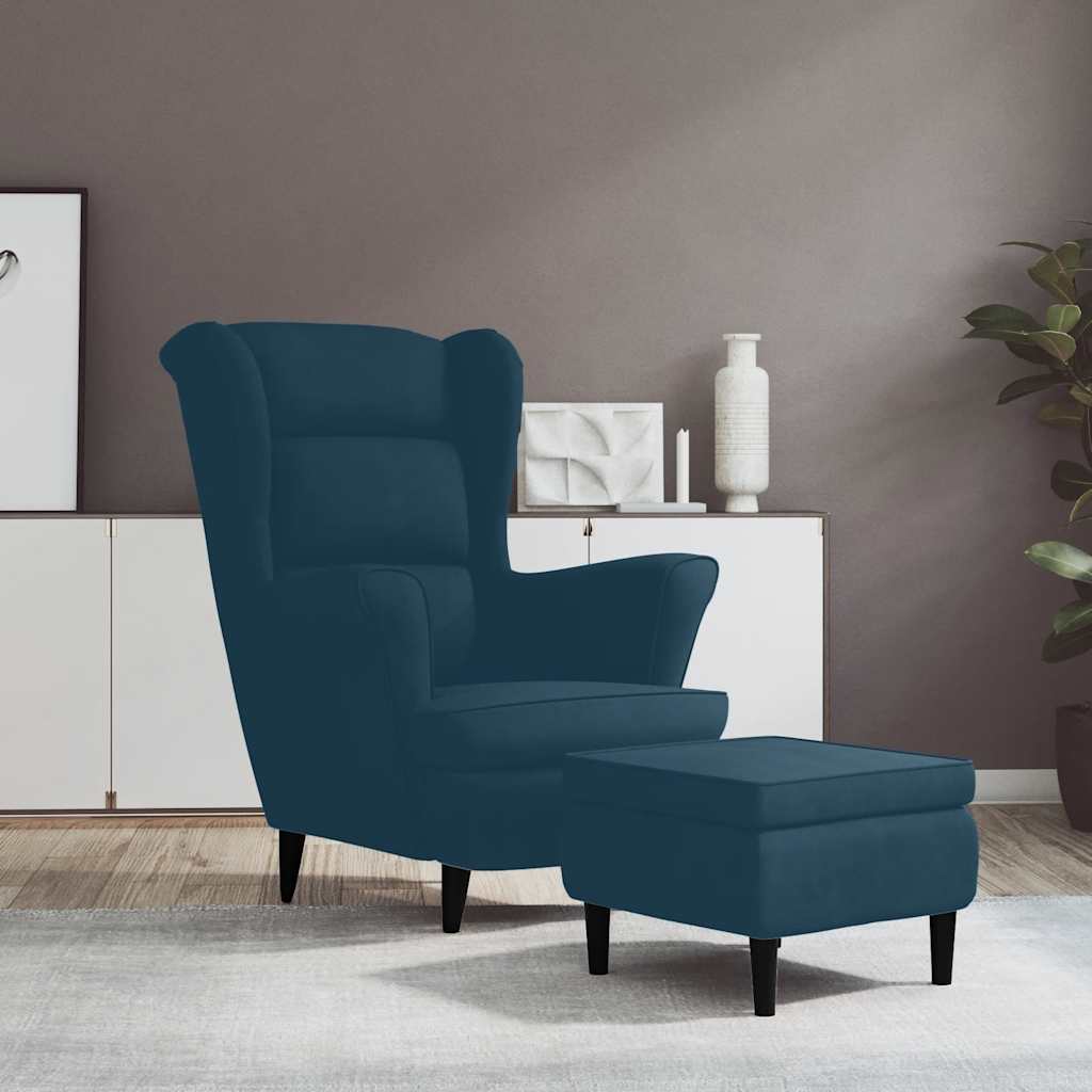 Fauteuil met voetenbank fluweel blauw is nu te koop bij PeponiXL, paradijselijk wonen!