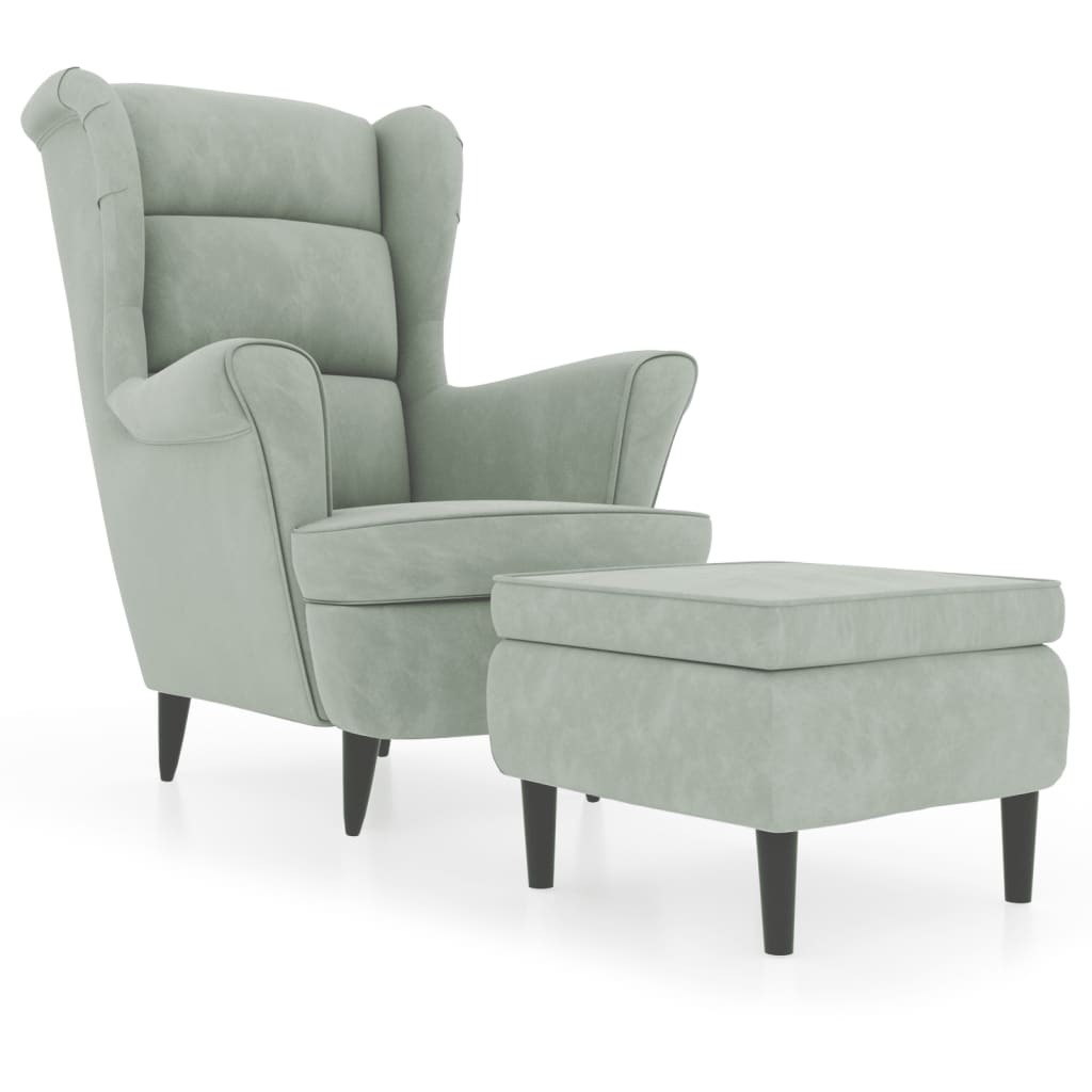 Fauteuil met voetenbank fluweel lichtgrijs is nu te koop bij PeponiXL, paradijselijk wonen!