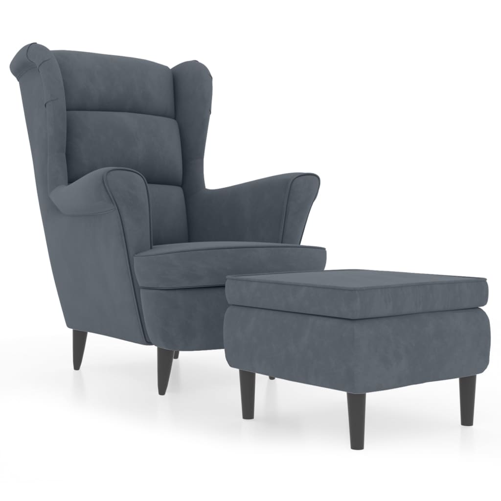 Fauteuil met voetenbank fluweel donkergrijs is nu te koop bij PeponiXL, paradijselijk wonen!