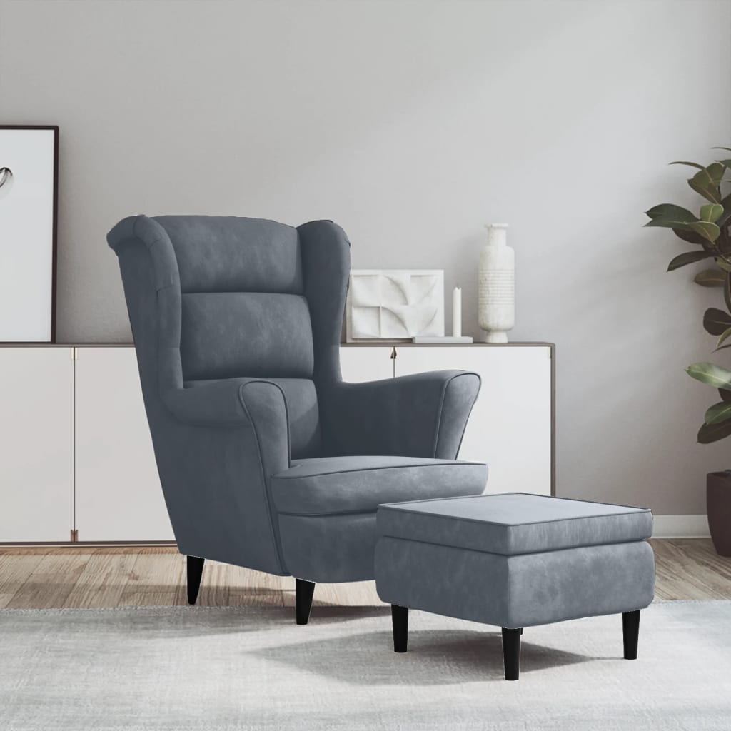 Fauteuil met voetenbank fluweel donkergrijs is nu te koop bij PeponiXL, paradijselijk wonen!