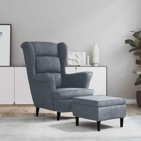 Fauteuil met voetenbank fluweel donkergrijs is nu te koop bij PeponiXL, paradijselijk wonen!