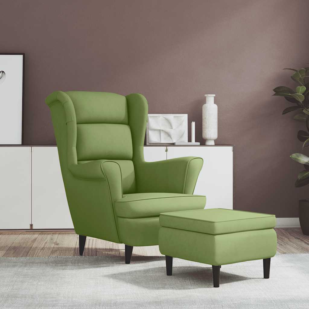 Fauteuil met voetenbank fluweel lichtgroen is nu te koop bij PeponiXL, paradijselijk wonen!
