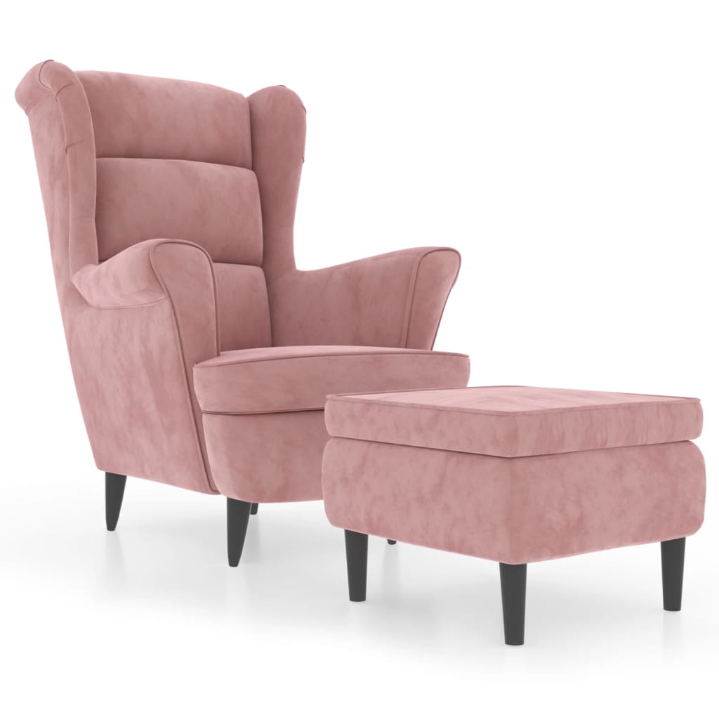 Fauteuil met voetenbank fluweel roze is nu te koop bij PeponiXL, paradijselijk wonen!