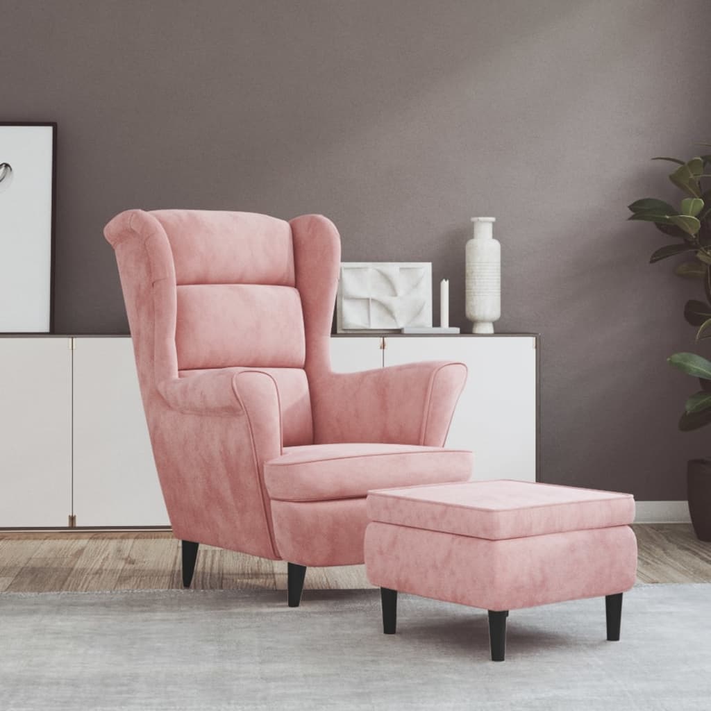 Fauteuil met voetenbank fluweel roze is nu te koop bij PeponiXL, paradijselijk wonen!