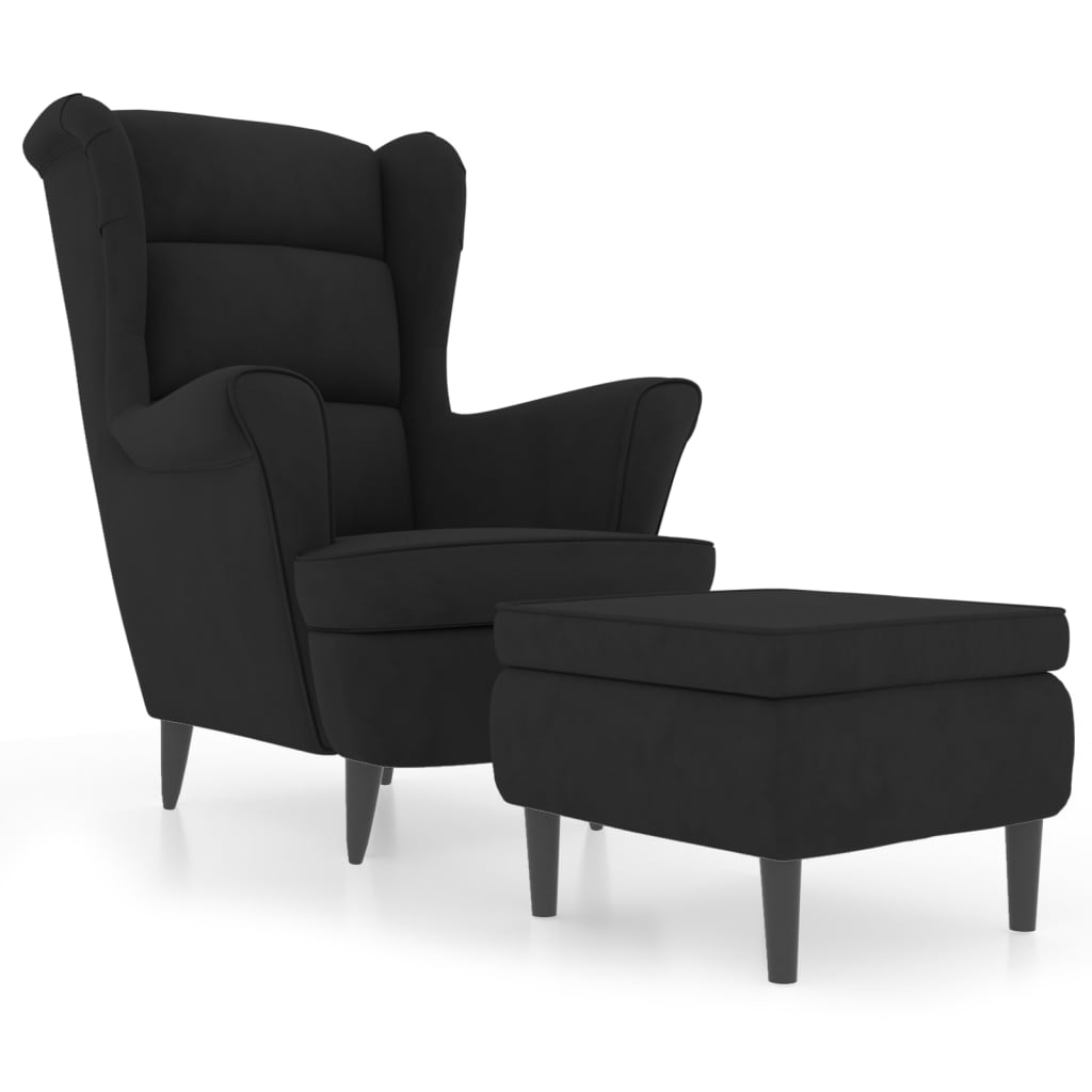 Fauteuil met voetenbank fluweel zwart is nu te koop bij PeponiXL, paradijselijk wonen!