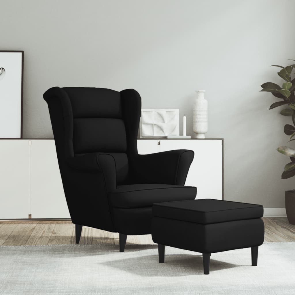 Fauteuil met voetenbank fluweel zwart is nu te koop bij PeponiXL, paradijselijk wonen!