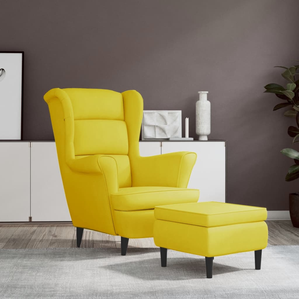 Fauteuil met voetenbank fluweel mosterdgeel is nu te koop bij PeponiXL, paradijselijk wonen!