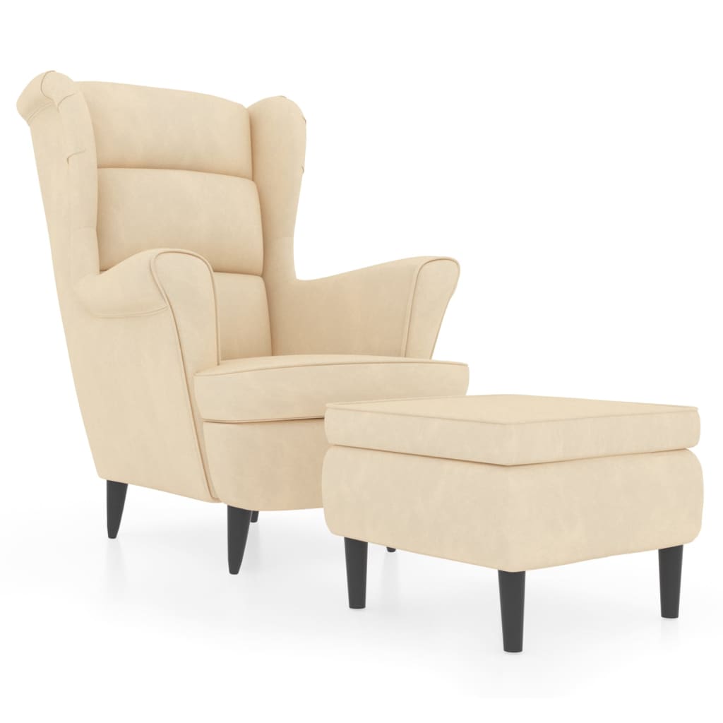 Fauteuil met voetenbank fluweel crèmekleurig is nu te koop bij PeponiXL, paradijselijk wonen!