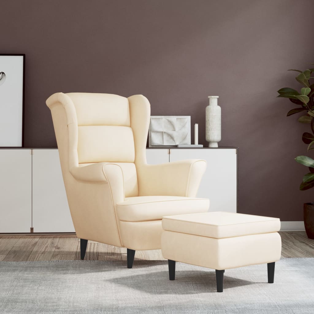 Fauteuil met voetenbank fluweel crèmekleurig is nu te koop bij PeponiXL, paradijselijk wonen!