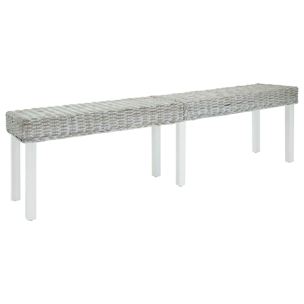Bankje 160x35x45 cm natuurlijk kubu rattan en mahoniehout wit is nu te koop bij PeponiXL, paradijselijk wonen!