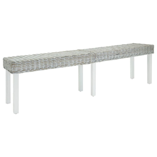 Bankje 160x35x45 cm natuurlijk kubu rattan en mahoniehout wit is nu te koop bij PeponiXL, paradijselijk wonen!