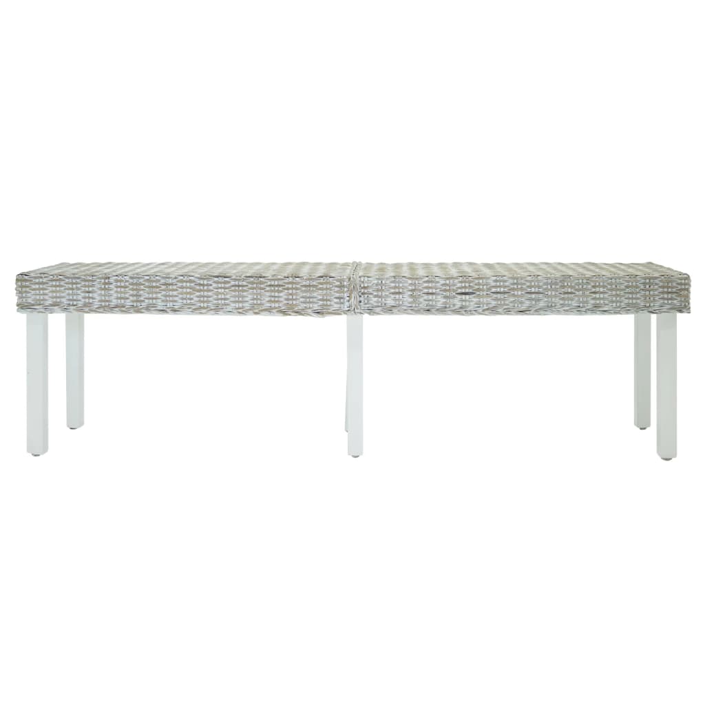 Bankje 160x35x45 cm natuurlijk kubu rattan en mahoniehout wit is nu te koop bij PeponiXL, paradijselijk wonen!