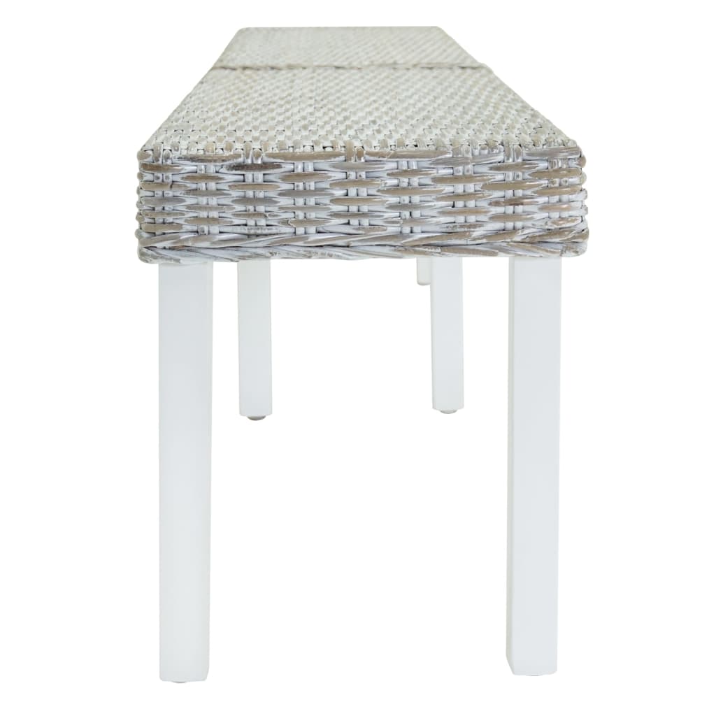 Bankje 160x35x45 cm natuurlijk kubu rattan en mahoniehout wit is nu te koop bij PeponiXL, paradijselijk wonen!