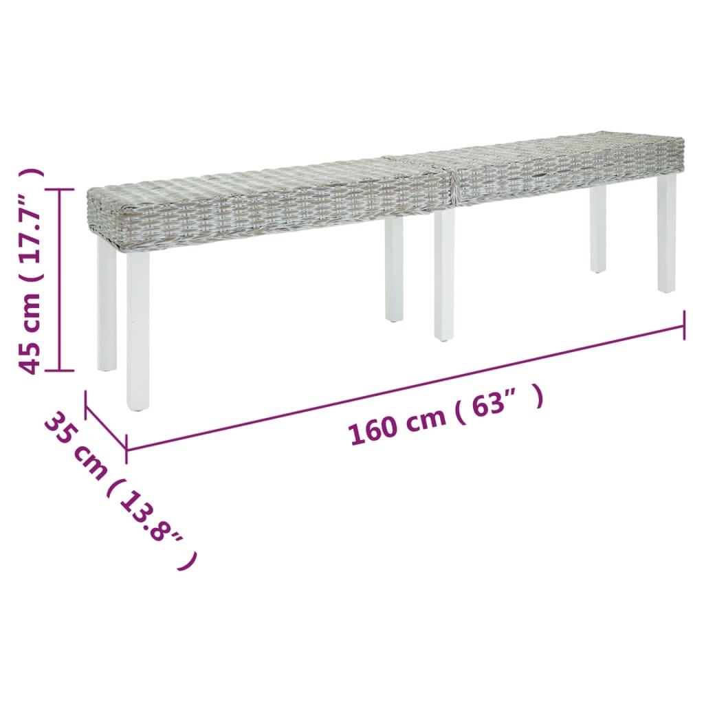 Bankje 160x35x45 cm natuurlijk kubu rattan en mahoniehout wit is nu te koop bij PeponiXL, paradijselijk wonen!