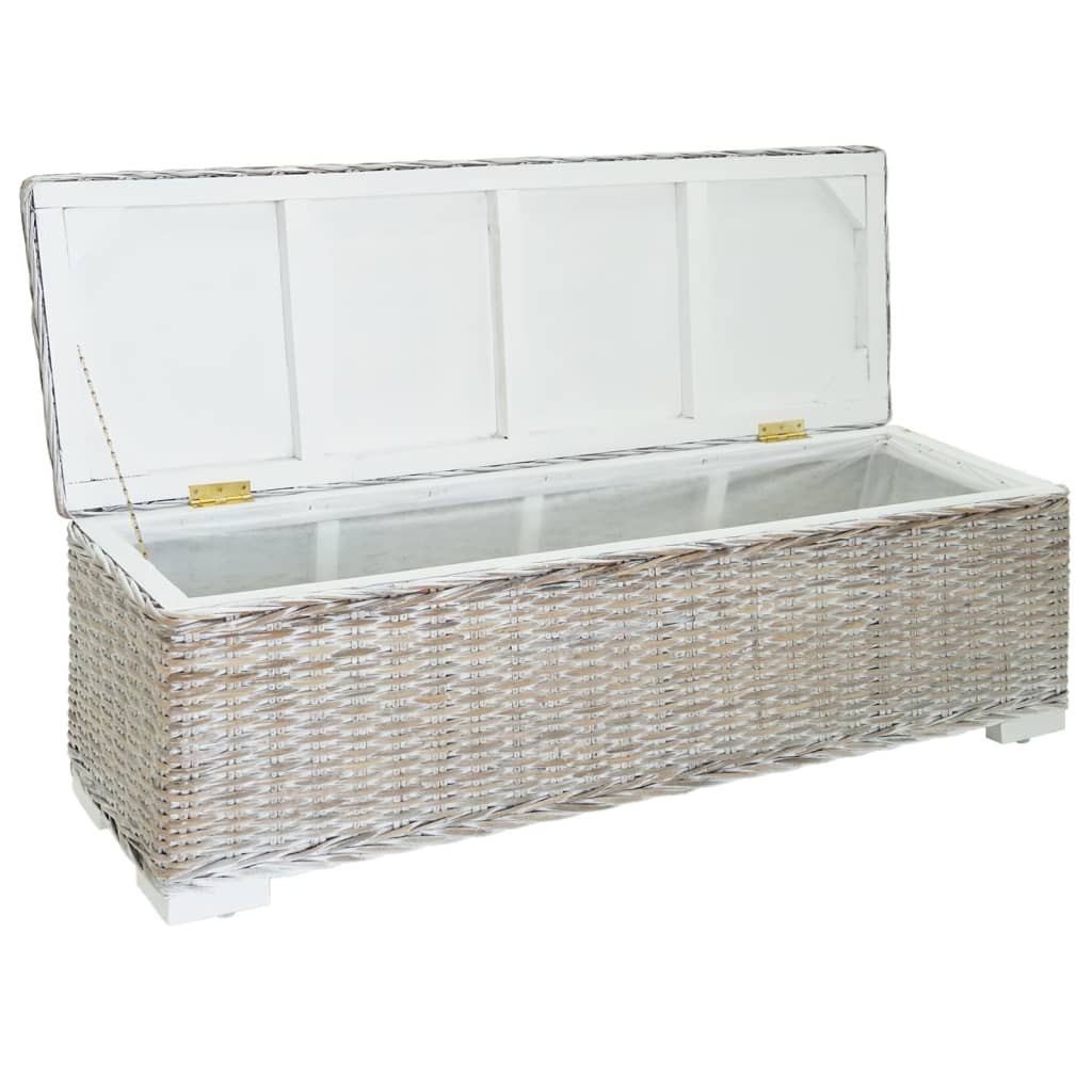Opbergbox 110 cm natuurlijk kubu rattan & massief mahoniehout wit is nu te koop bij PeponiXL, paradijselijk wonen!