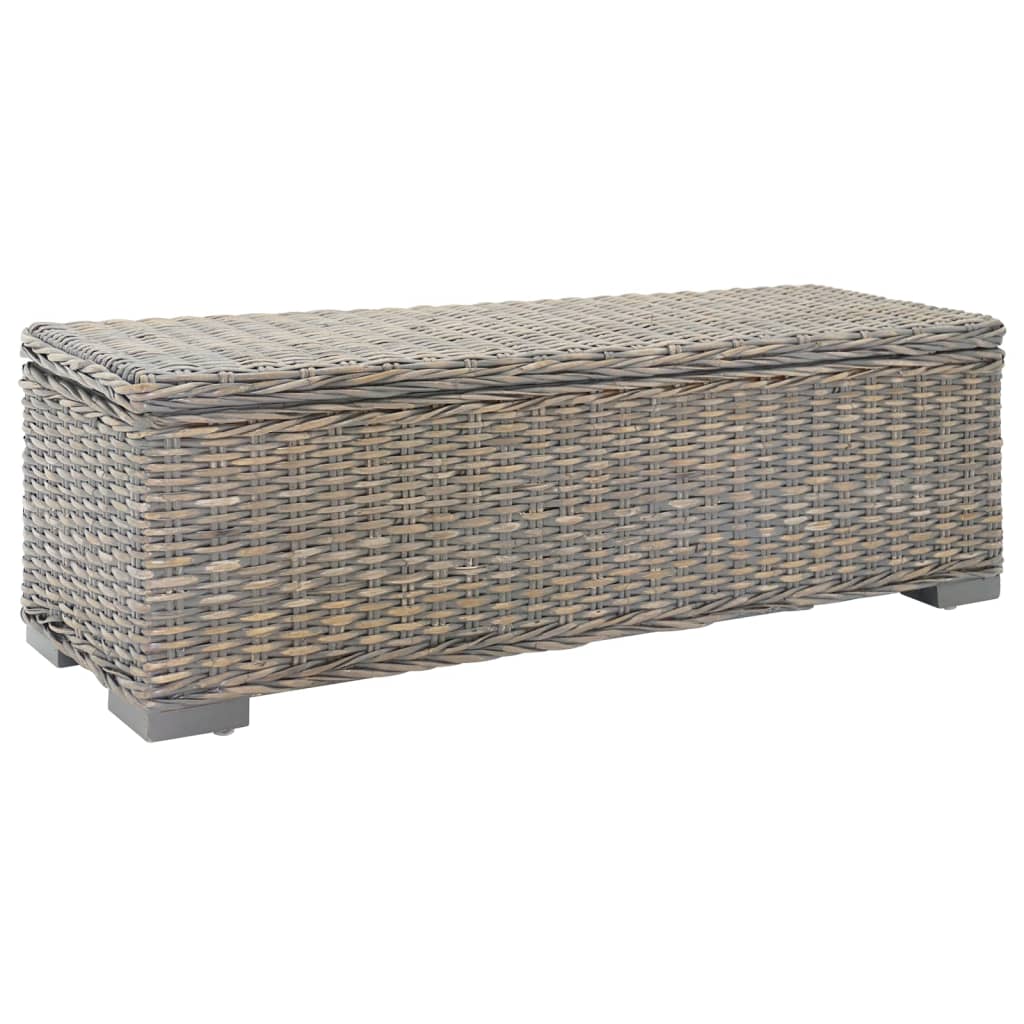 Opbergbox 110 cm natuurlijk kubu rattan en mahoniehout grijs is nu te koop bij PeponiXL, paradijselijk wonen!
