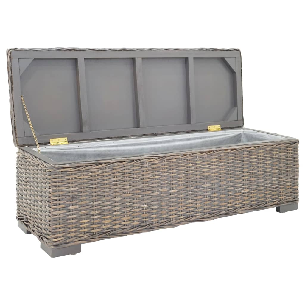 Opbergbox 110 cm natuurlijk kubu rattan en mahoniehout grijs is nu te koop bij PeponiXL, paradijselijk wonen!