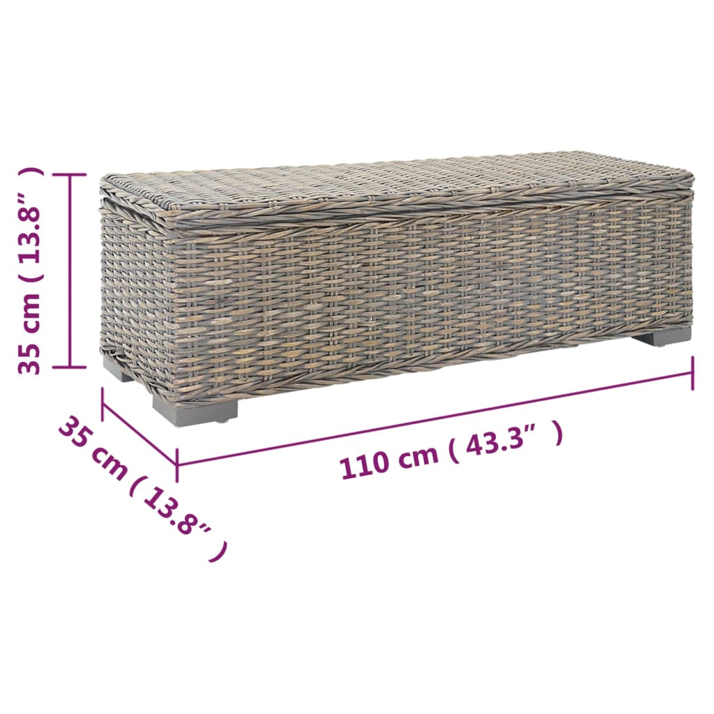 Opbergbox 110 cm natuurlijk kubu rattan en mahoniehout grijs is nu te koop bij PeponiXL, paradijselijk wonen!