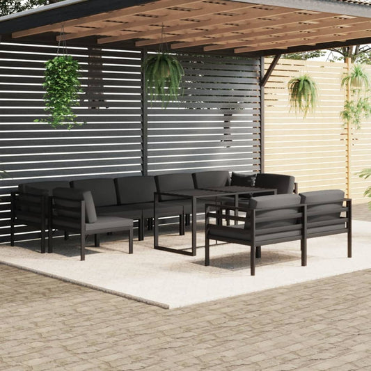 10-delige Loungeset met kussens aluminium antracietkleurig is nu te koop bij PeponiXL, paradijselijk wonen!