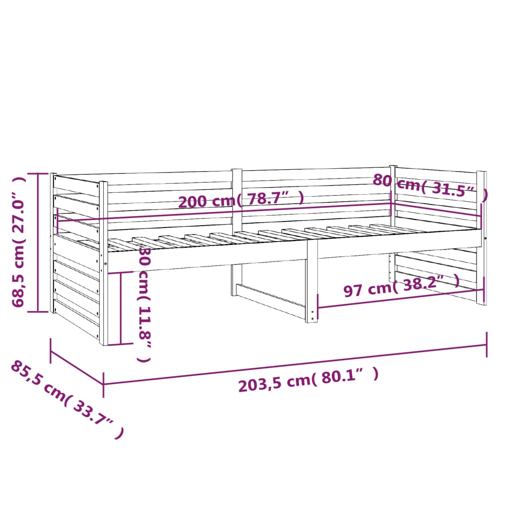 Slaapbank 80x200 cm massief grenenhout grijs is nu te koop bij PeponiXL, paradijselijk wonen!