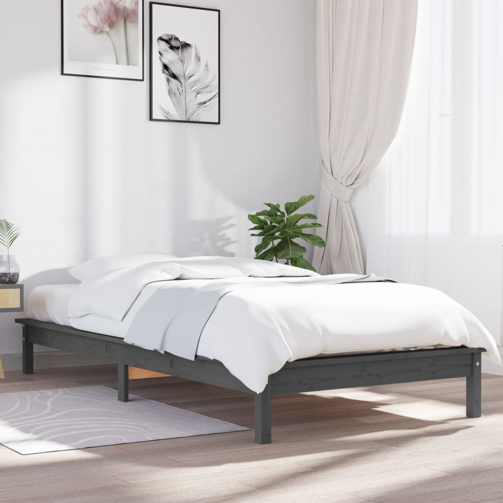 Bedframe massief grenenhout grijs 90x200 cm is nu te koop bij PeponiXL, paradijselijk wonen!