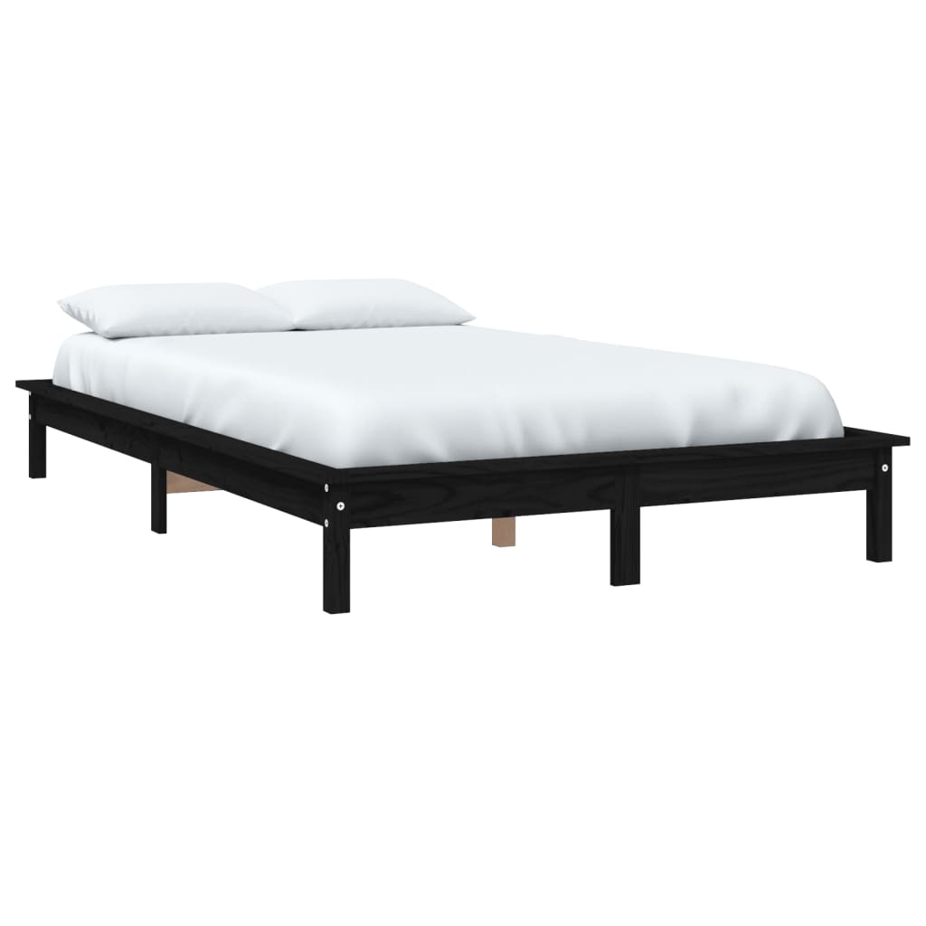 Bedframe massief grenenhout zwart 140x190 cm