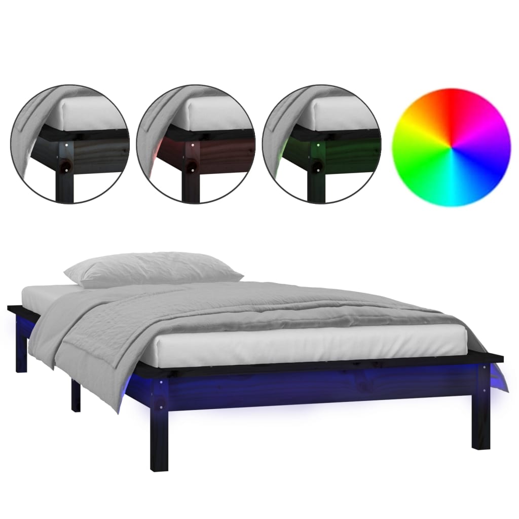 Bedframe LED massief hout zwart 90x200 cm is nu te koop bij PeponiXL, paradijselijk wonen!