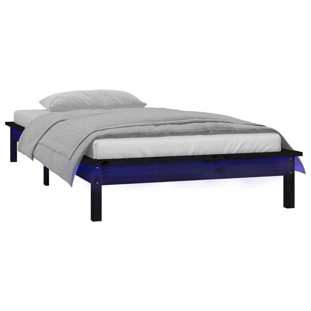 Bedframe LED massief hout zwart 90x200 cm is nu te koop bij PeponiXL, paradijselijk wonen!