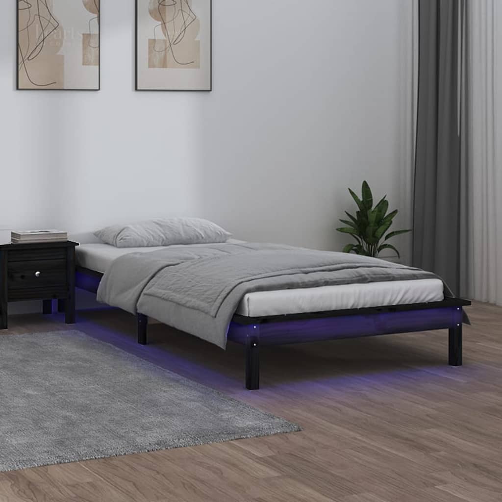 Bedframe LED massief hout zwart 90x200 cm is nu te koop bij PeponiXL, paradijselijk wonen!