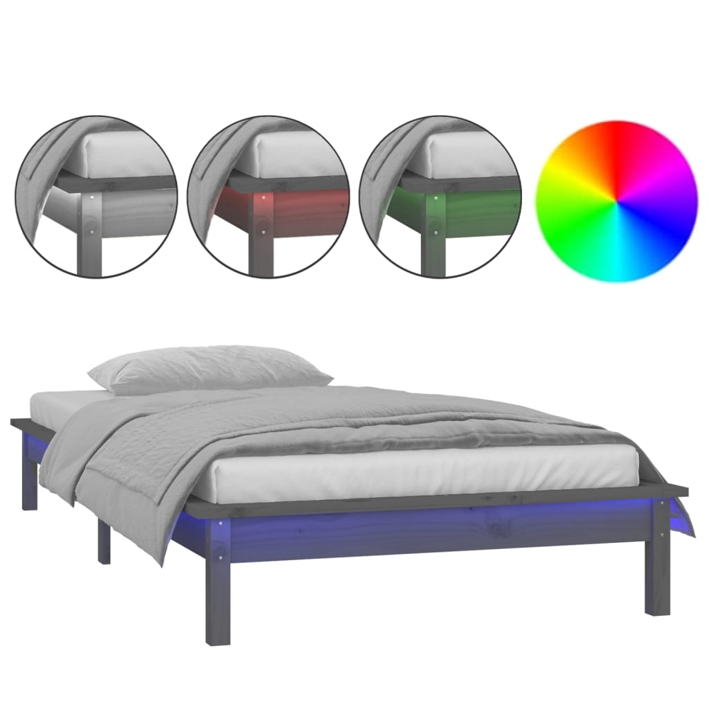 Bedframe LED massief hout grijs 100x200 cm is nu te koop bij PeponiXL, paradijselijk wonen!