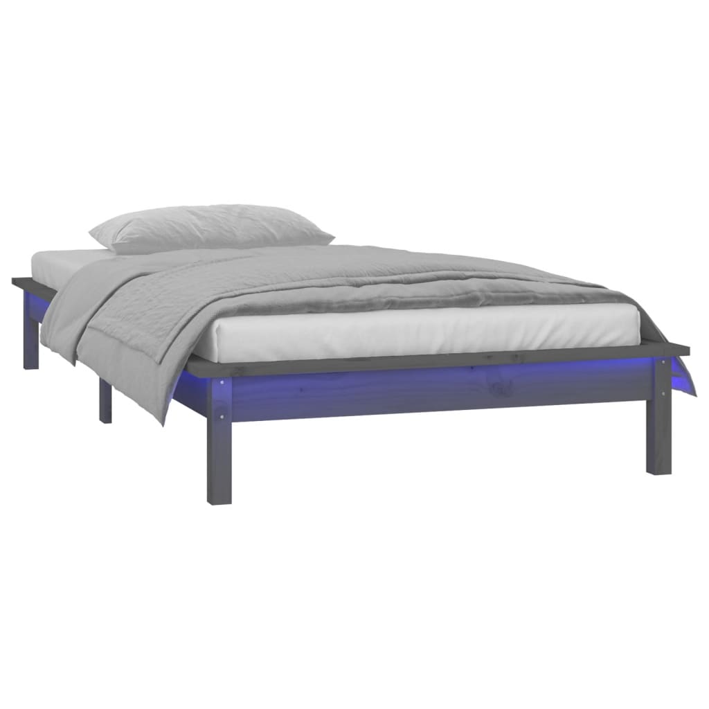 Bedframe LED massief hout grijs 100x200 cm is nu te koop bij PeponiXL, paradijselijk wonen!