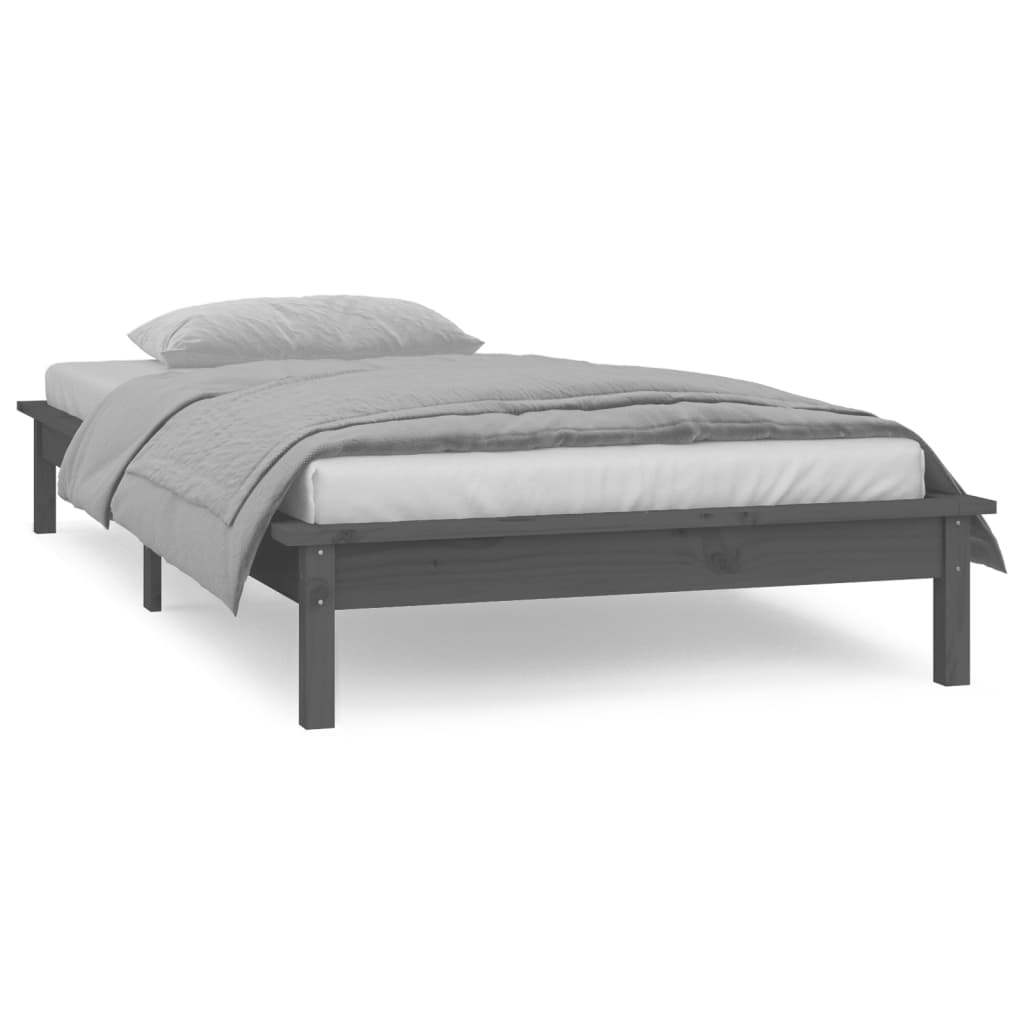 Bedframe LED massief hout grijs 100x200 cm is nu te koop bij PeponiXL, paradijselijk wonen!