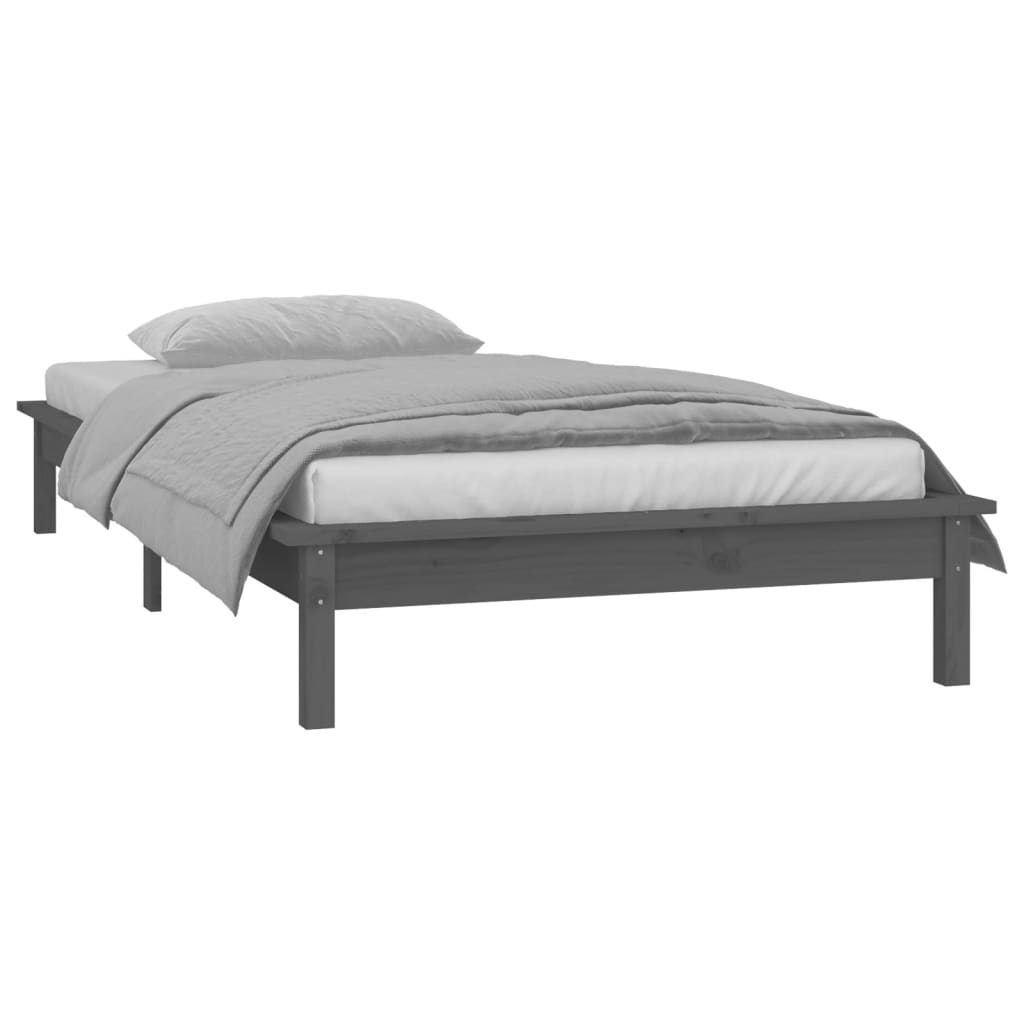 Bedframe LED massief hout grijs 100x200 cm is nu te koop bij PeponiXL, paradijselijk wonen!