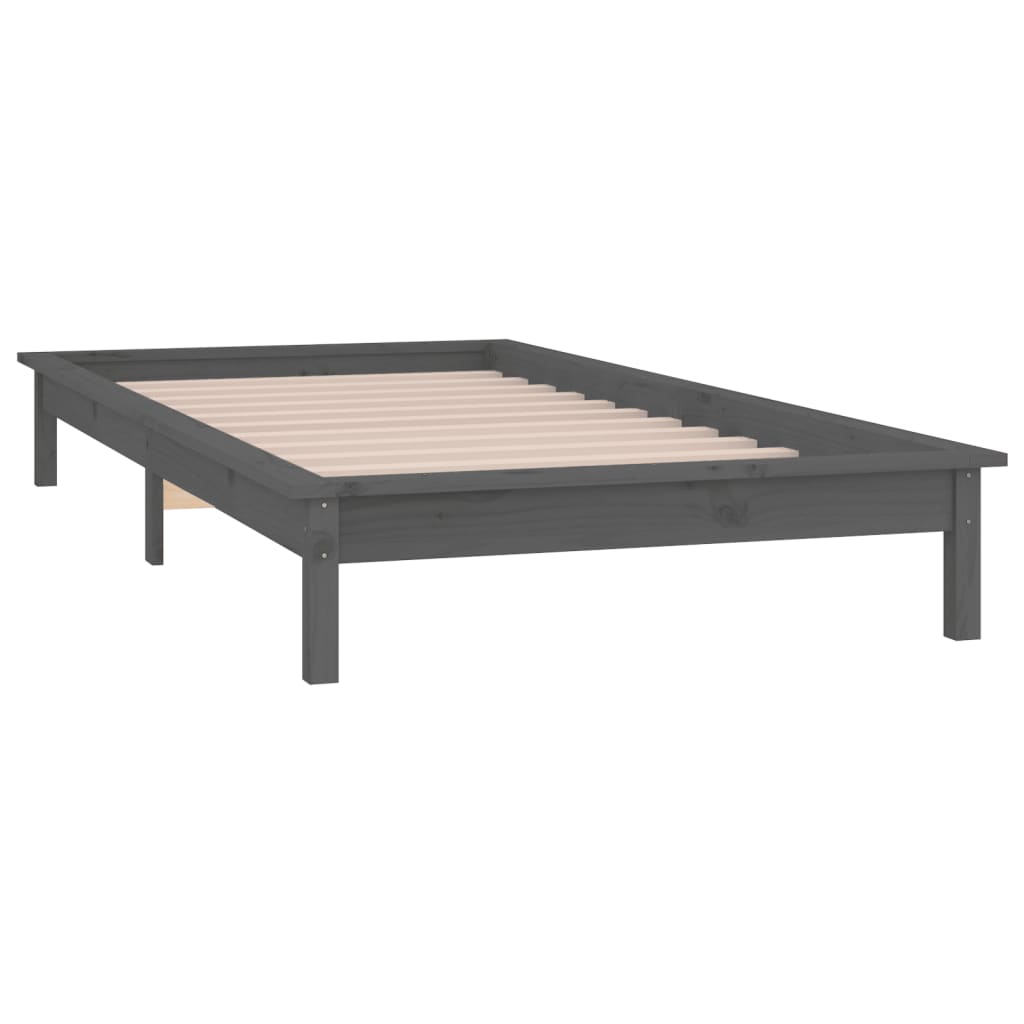 Bedframe LED massief hout grijs 100x200 cm is nu te koop bij PeponiXL, paradijselijk wonen!