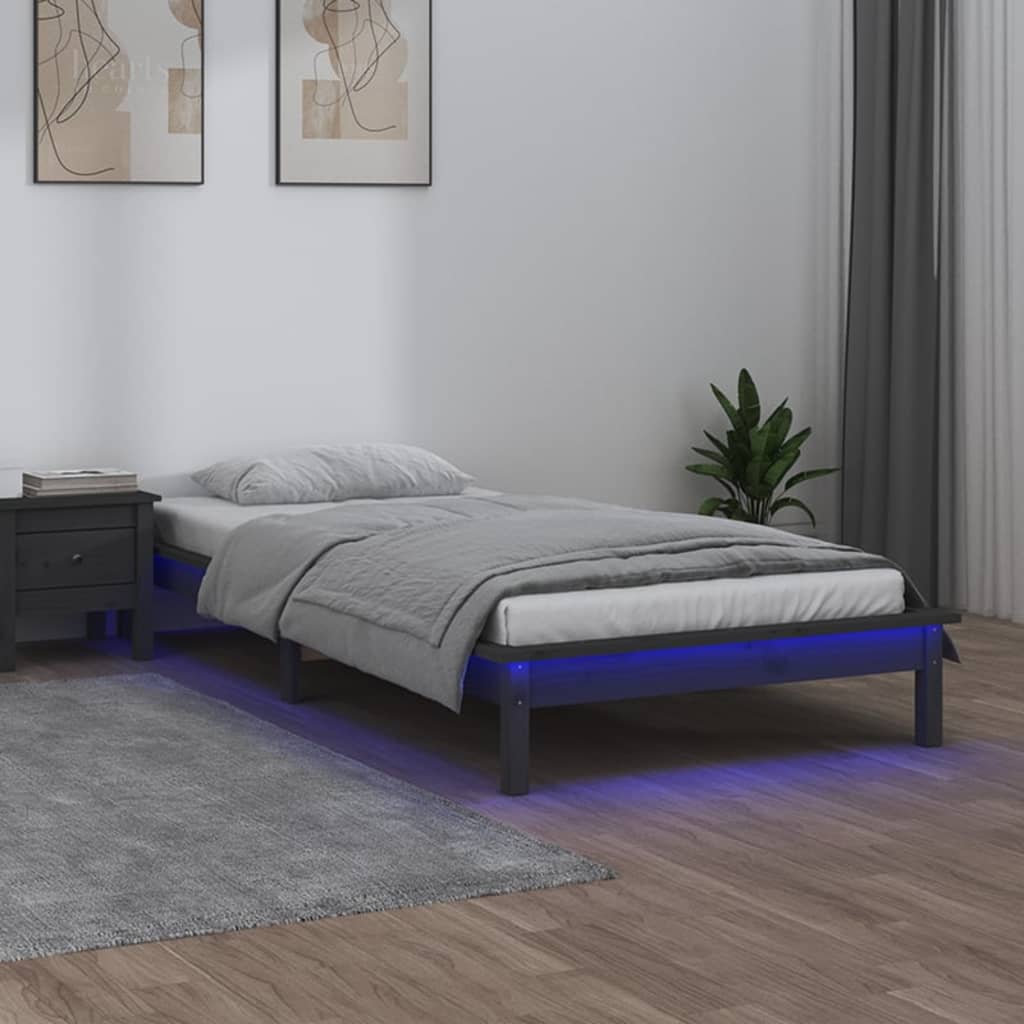 Bedframe LED massief hout grijs 100x200 cm is nu te koop bij PeponiXL, paradijselijk wonen!