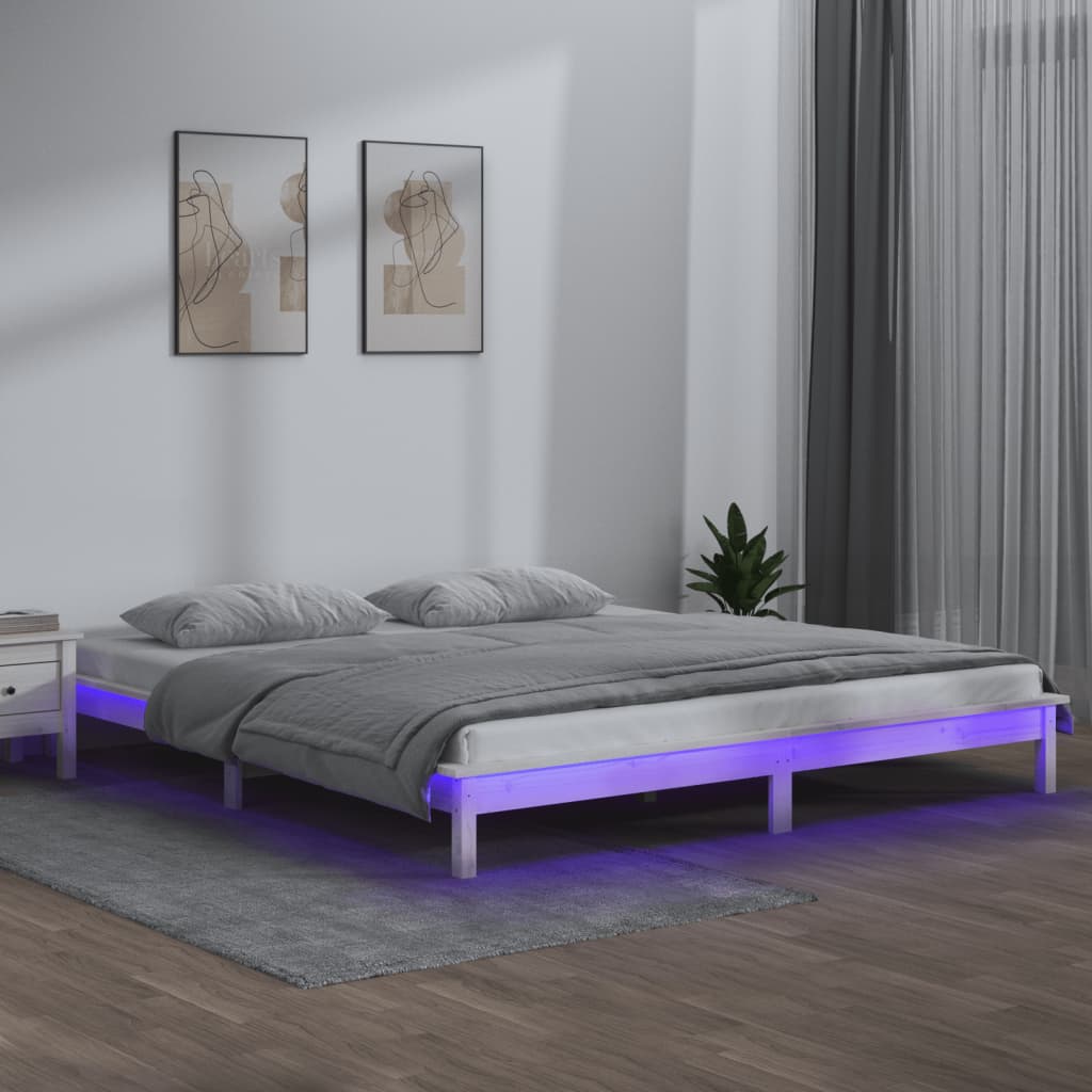 Bedframe LED massief hout wit 140x200 cm is nu te koop bij PeponiXL, paradijselijk wonen!