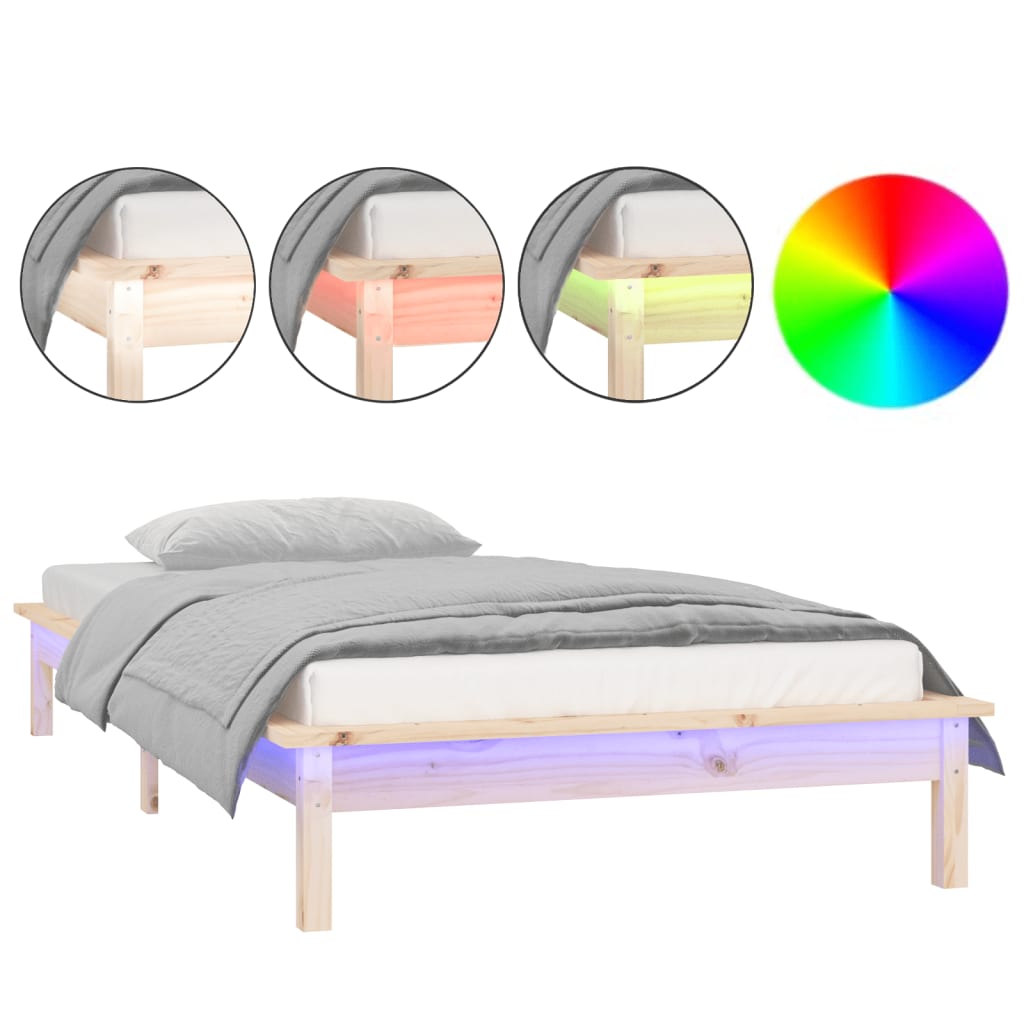 Bedframe LED massief hout 75x190 cm 2FT6 is nu te koop bij PeponiXL, paradijselijk wonen!