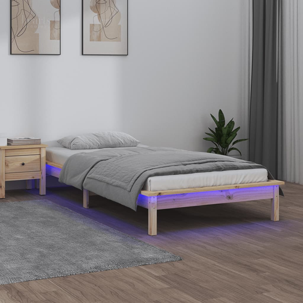 Bedframe LED massief hout 75x190 cm 2FT6 is nu te koop bij PeponiXL, paradijselijk wonen!