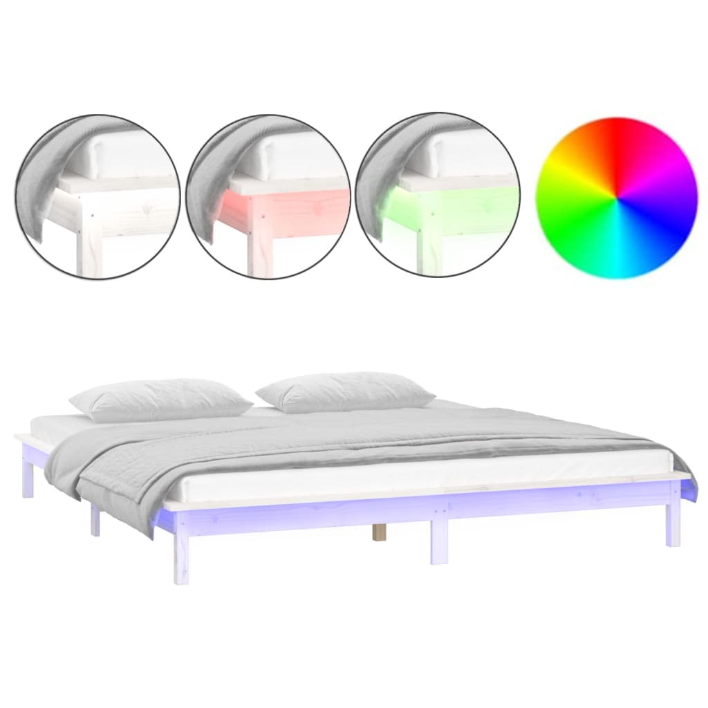Bedframe LED massief hout wit 120x190 cm is nu te koop bij PeponiXL, paradijselijk wonen!
