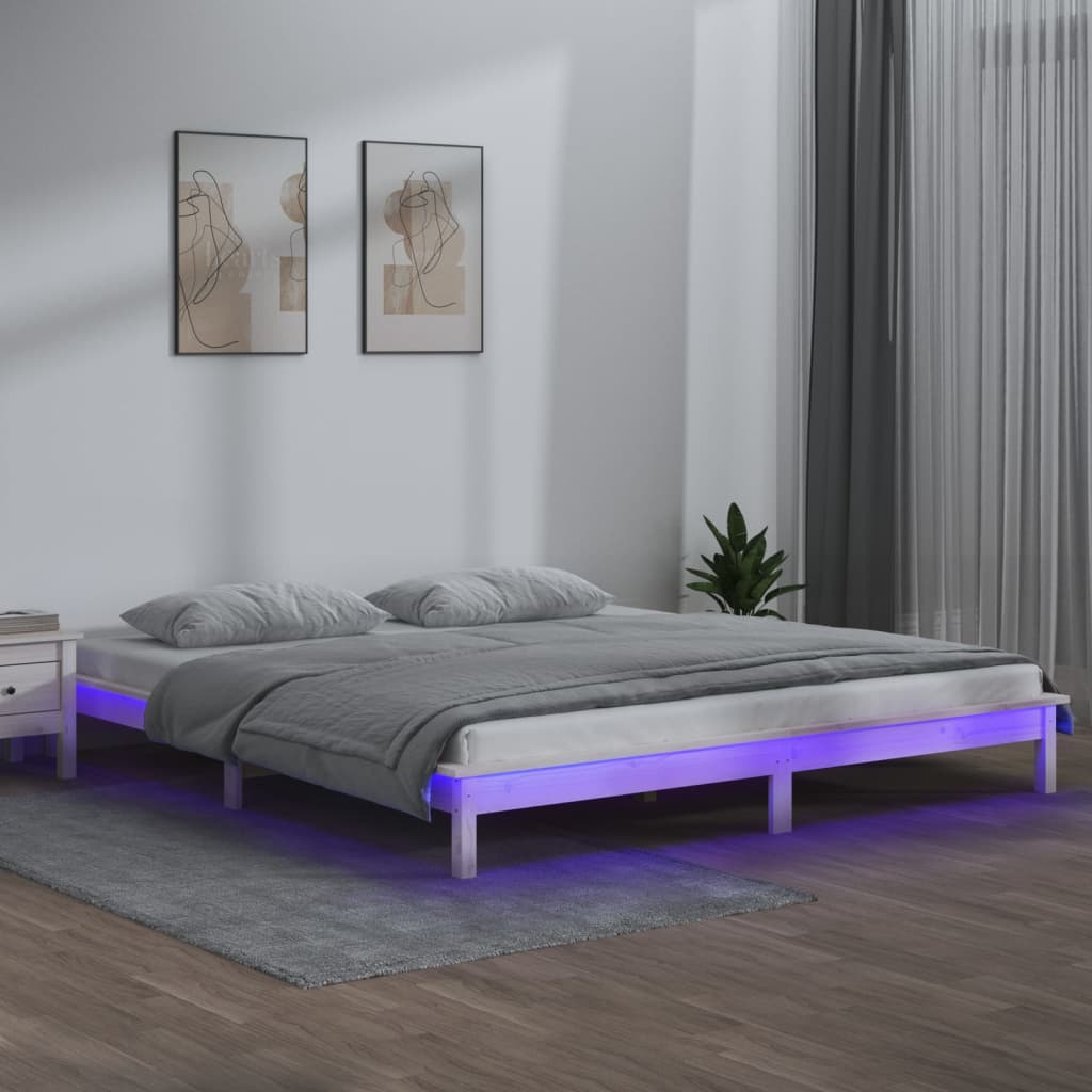 Bedframe LED massief hout wit 120x190 cm is nu te koop bij PeponiXL, paradijselijk wonen!