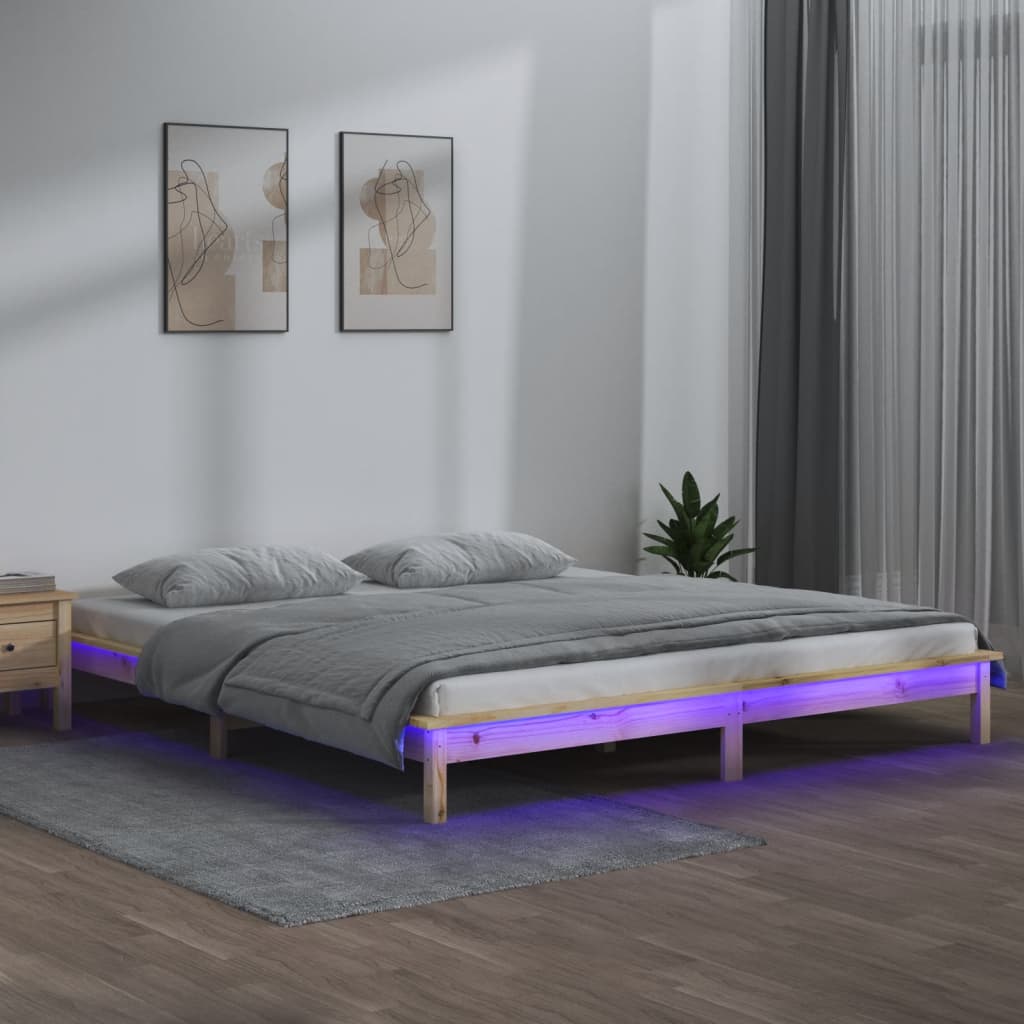 Bedframe LED massief hout 140x190 cm is nu te koop bij PeponiXL, paradijselijk wonen!